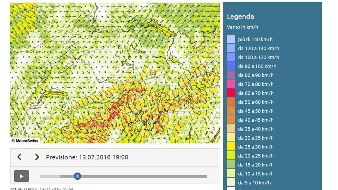Il radar dei venti alle 19.00