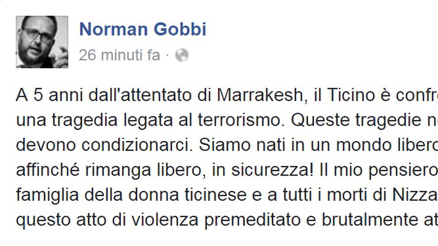 Il post su Facebook del ministro Norman Gobbi