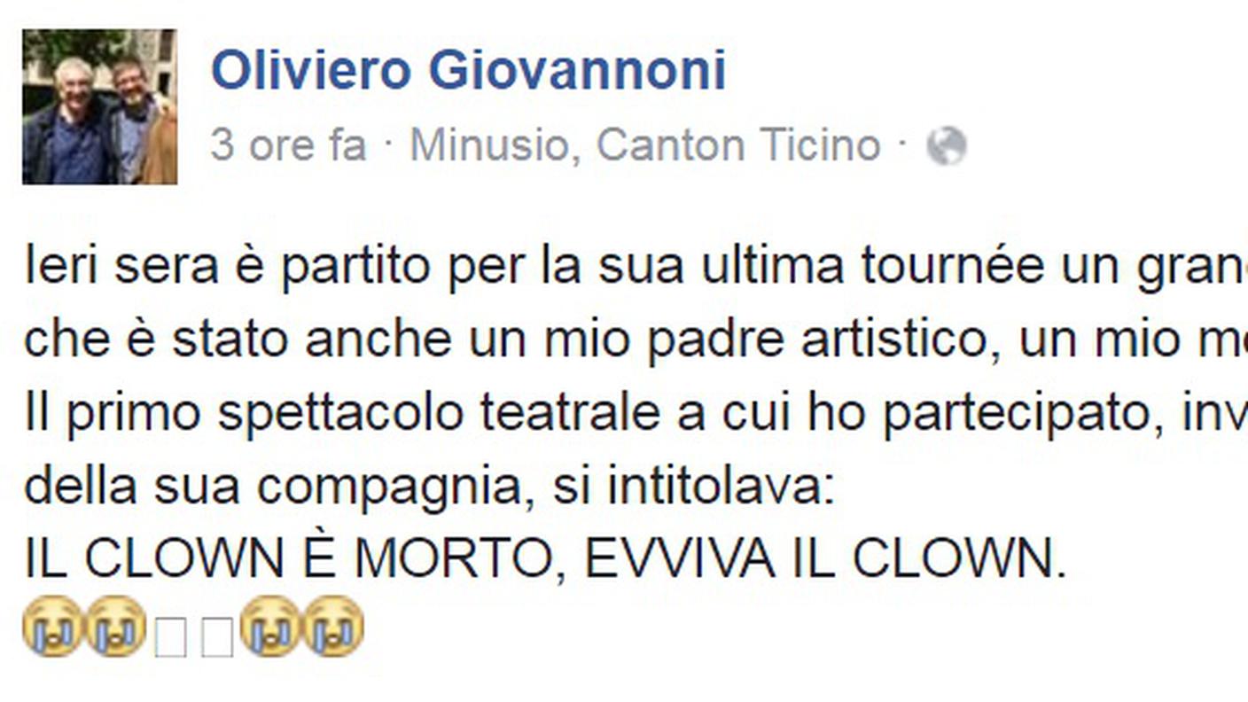L'annuncio della morte di Dimitri sulla rete (clicca sull'immagine per ingrandirla)