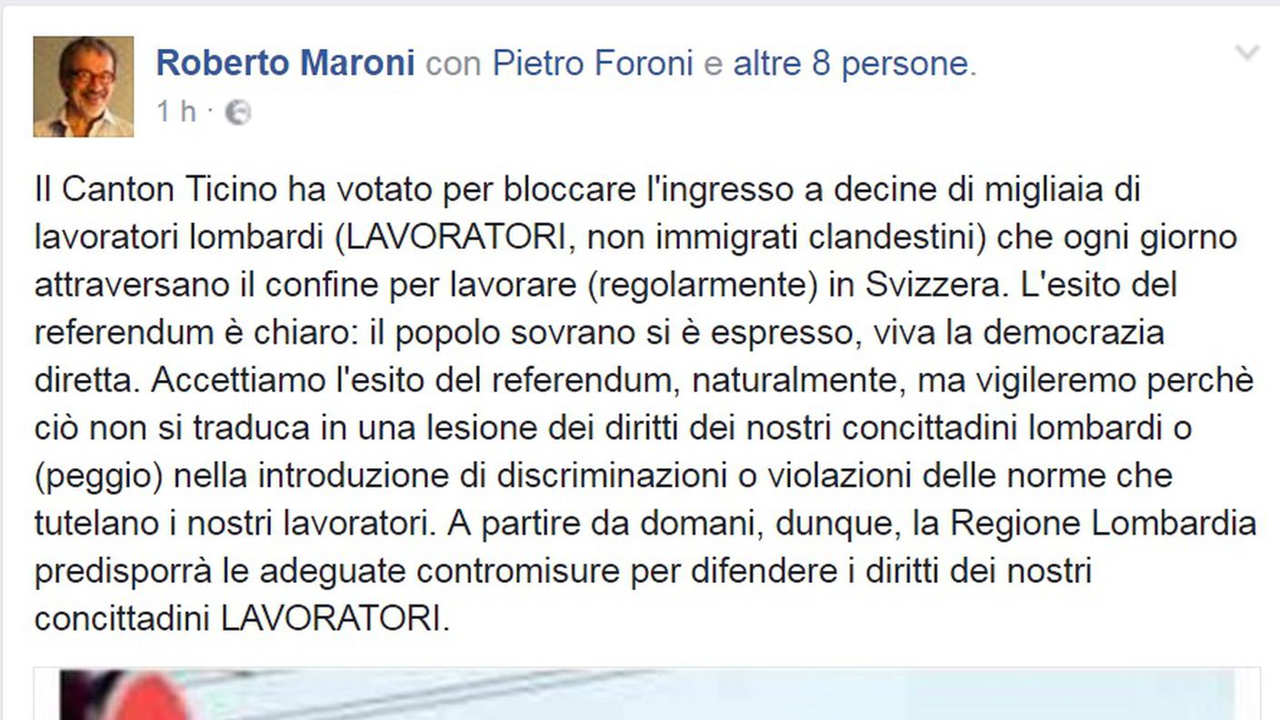 Il post di Roberto Maroni
