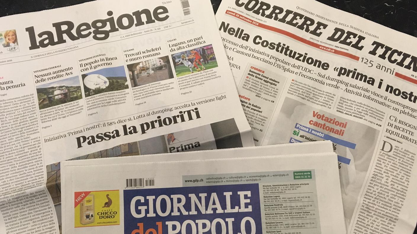 Le prime pagine dei quotidiani ticinesi