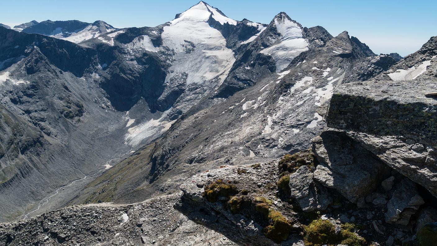 Nel cuore del parco: a sinistra la cima dell'Adula a 3'402 metri, vista dal Pizzo Cassinello