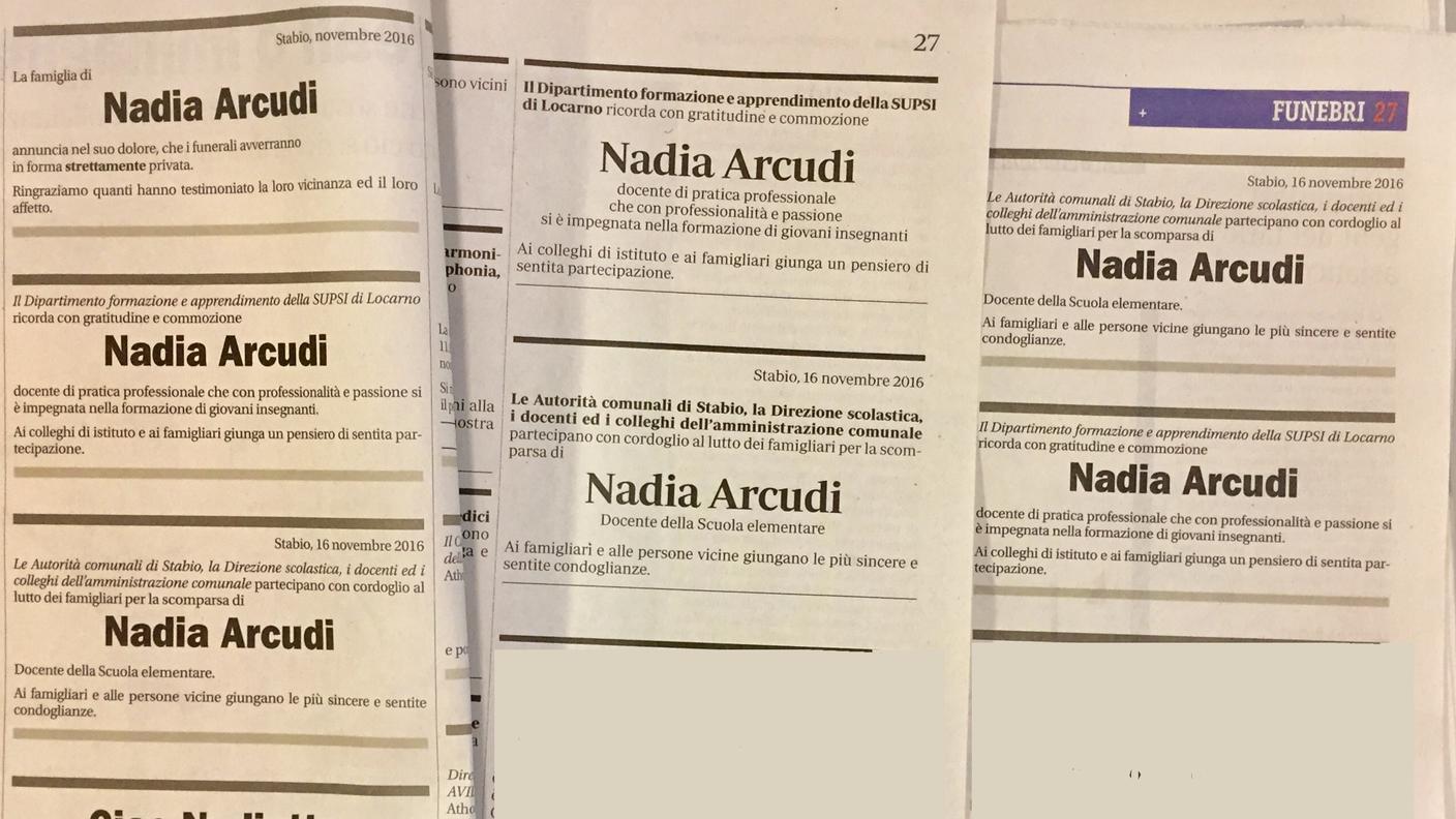 Gli annunci apparsi mercoledì sui quotidiani ticinesi