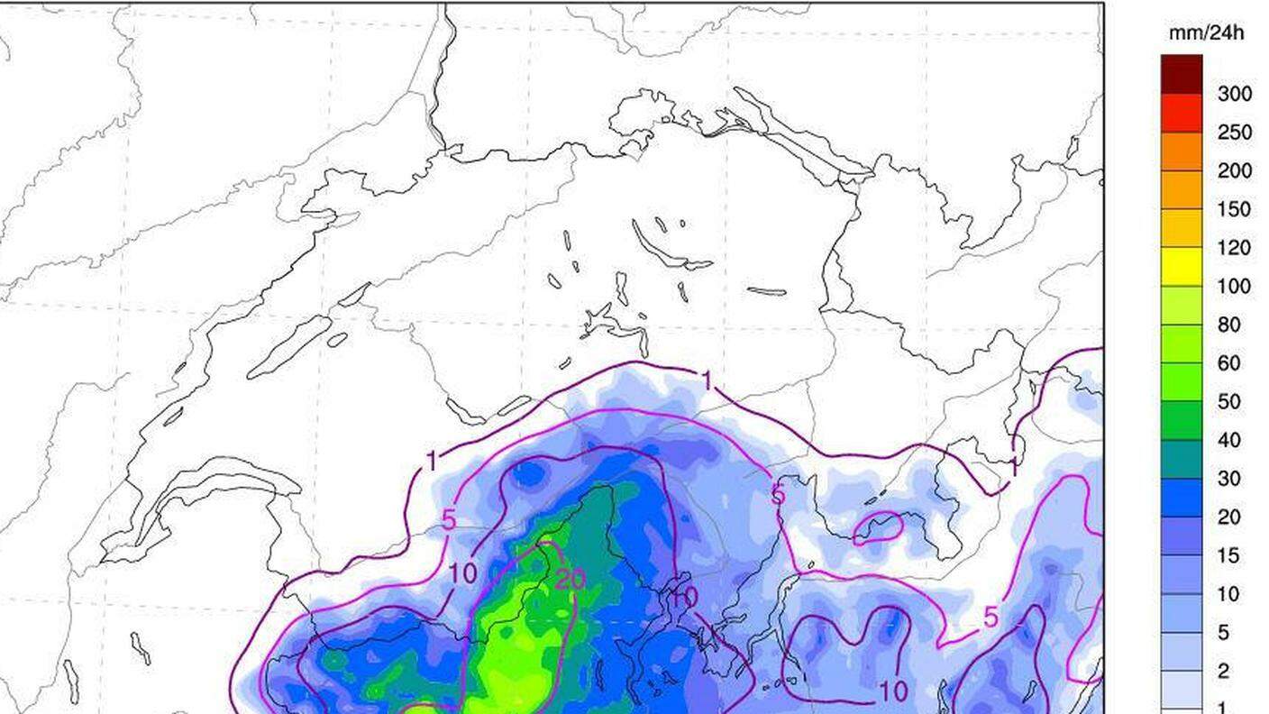 I quantitativi di precipitazioni previsti in 24 ore dal modello COSMO-E per il 21 dicembre