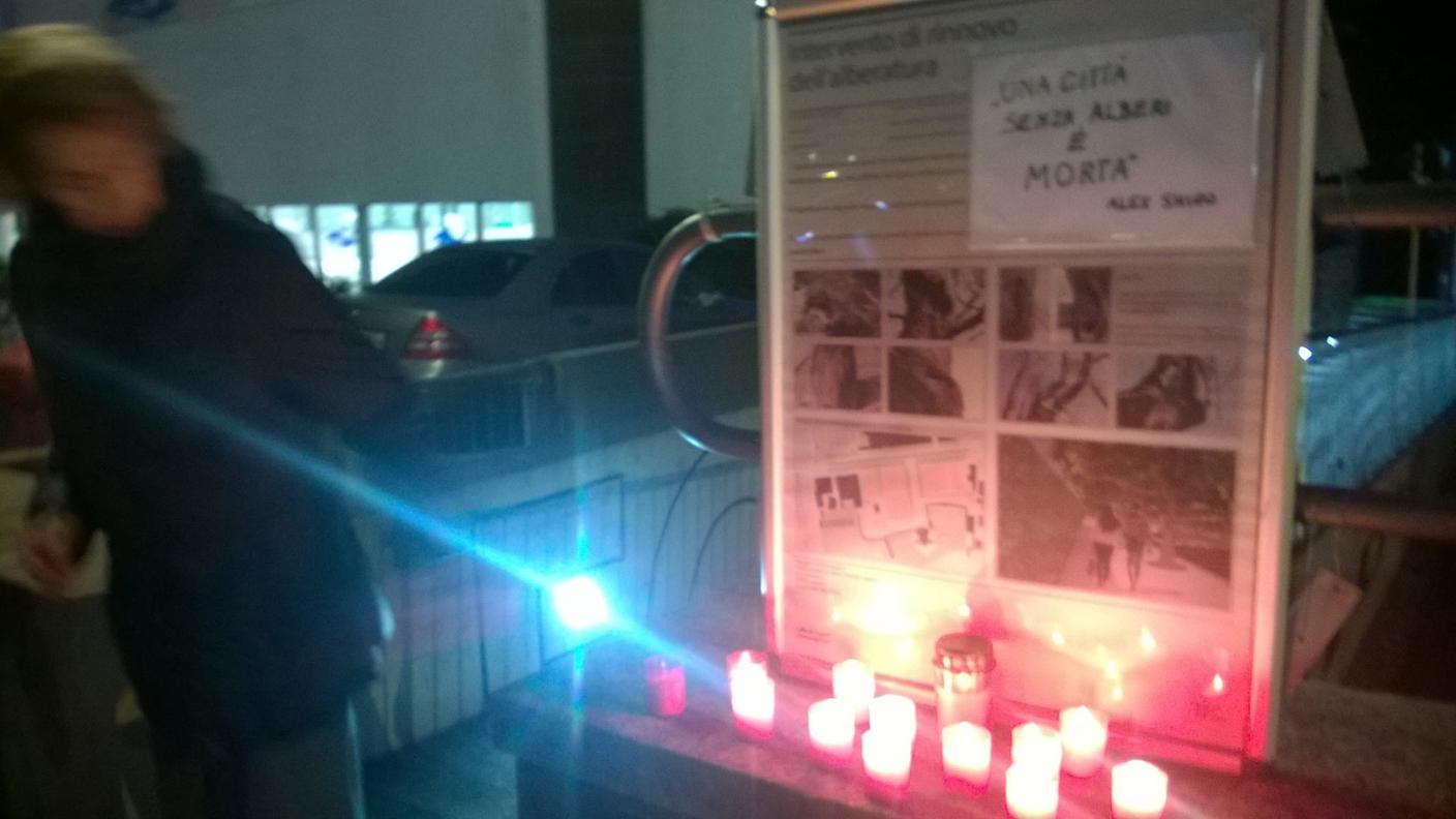 Le candele accese per dare l'addio agli ippocastani a Lugano