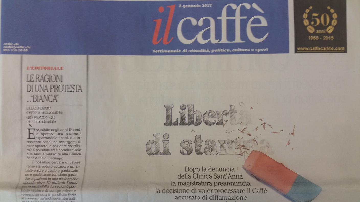 La prima pagina di protesta, pubblicata ieri dal domenicale ticinese