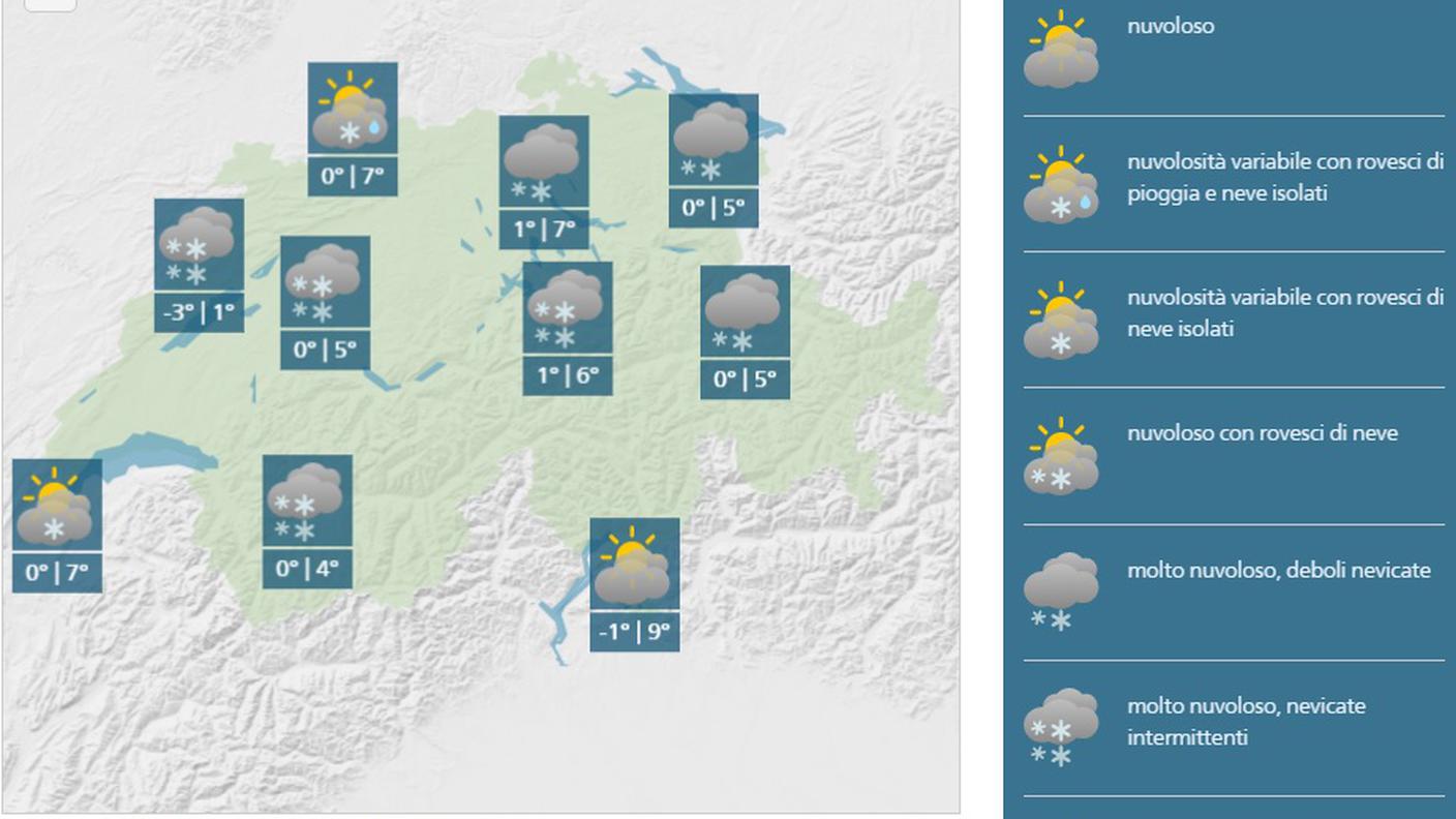 Le previsioni di MeteoSvizzera (clicca sull'immagine per ingrandirla)