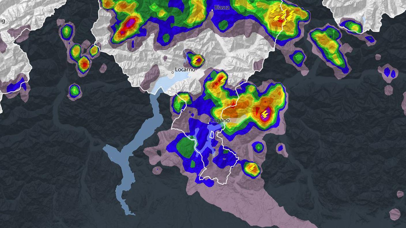 Il quadro delle precipitazioni in serata sul Ticino