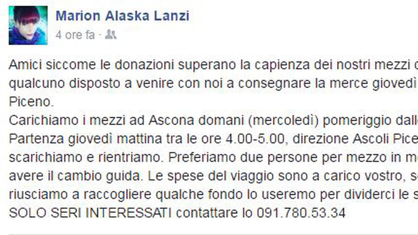 L'annuncio su Facebook