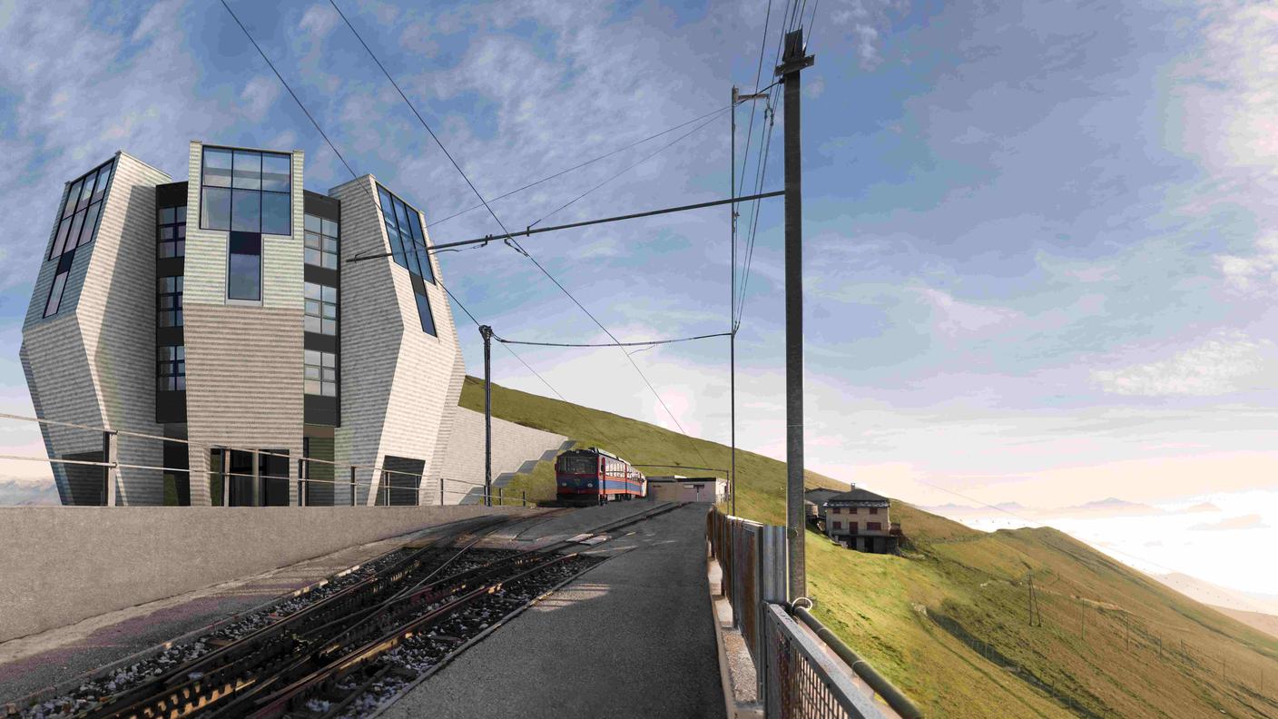 Il rendering della nuova struttura edificata in cima al Monte Generoso
