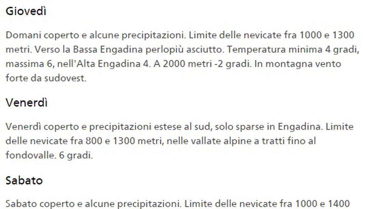 Le previsioni di MeteoSvizzera (clicca sull'immagine per ingrandirla)