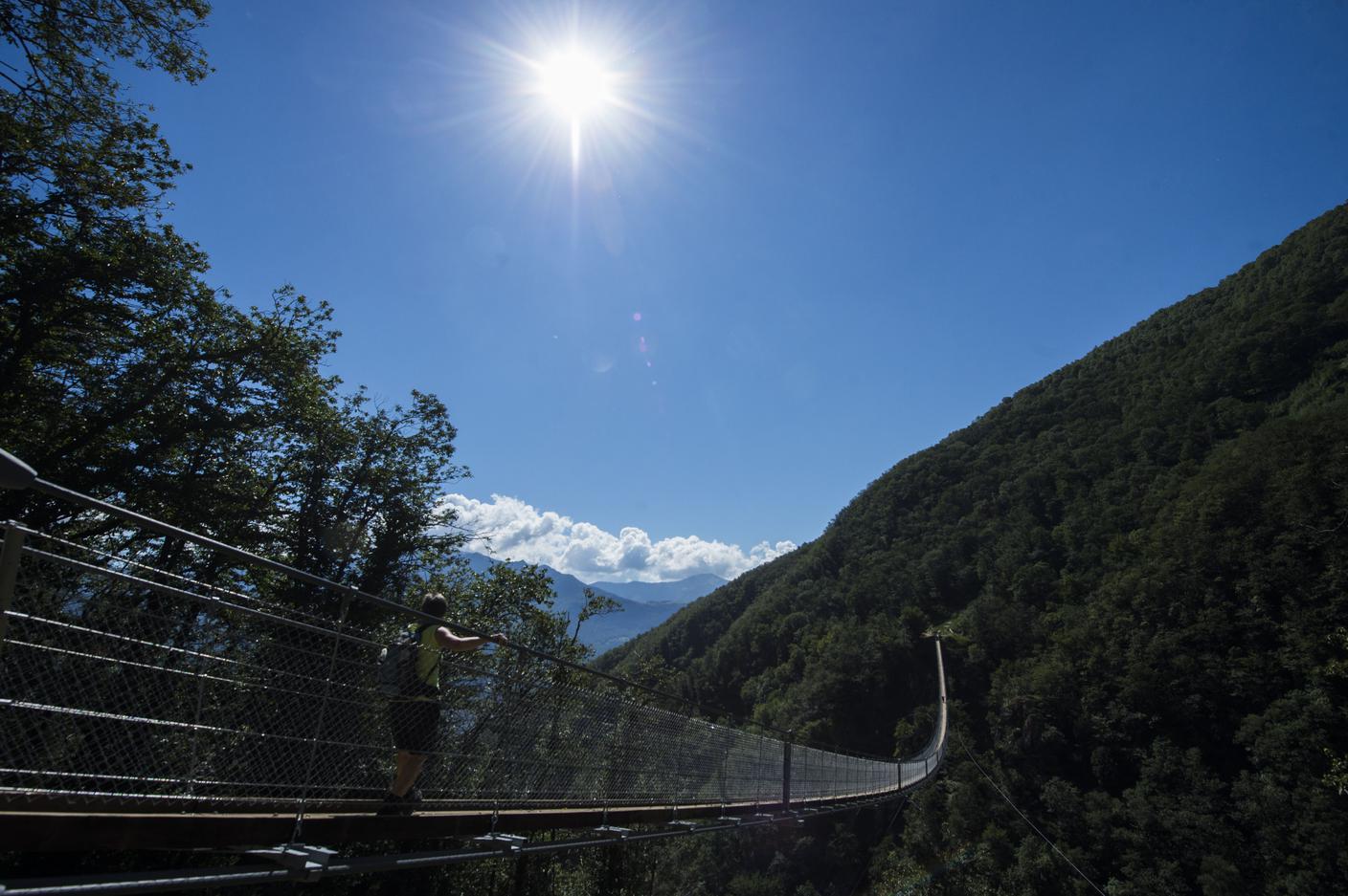 I 270 metri del ponte tibetano di Carasc nella valle tra Monte Carasso e Sementina