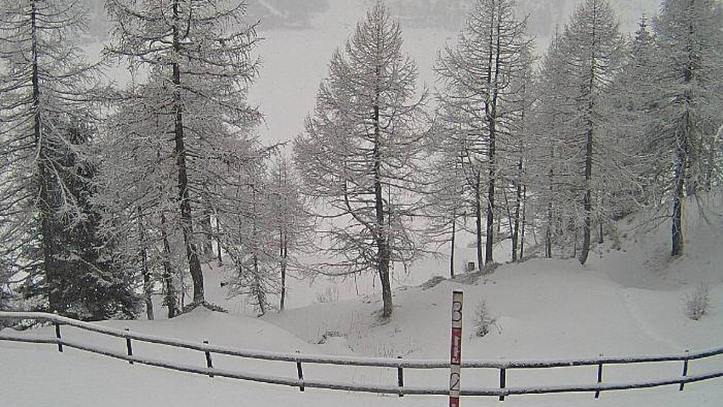 Spolverata di neve nell'Alto Ticino: le immagini della webcam AET al Tremorgio