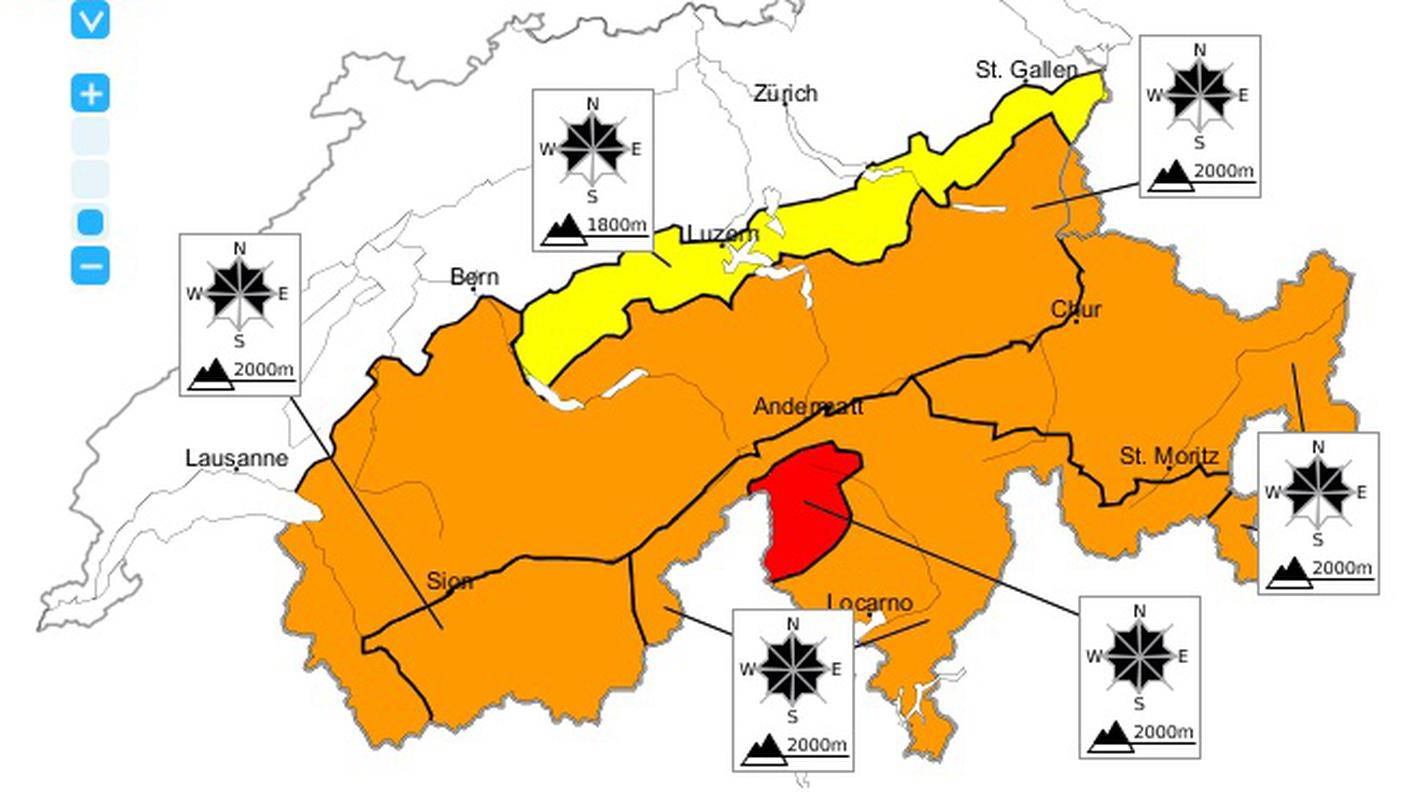 La cartina dell'istituto di Davos. Si vede la zona rossa nel nord-ovest del Ticino