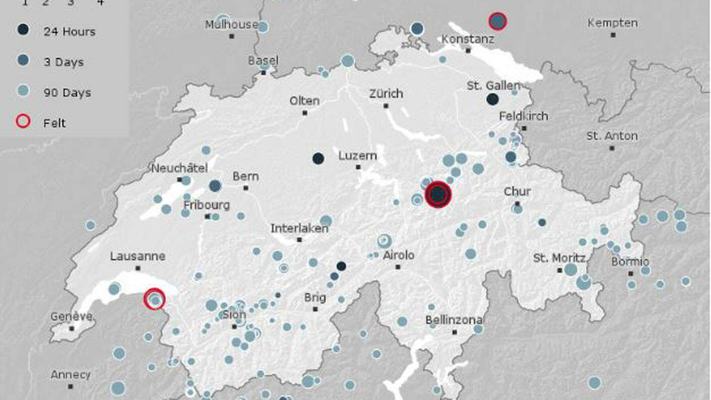I terremoti registrati in Svizzera negli ultimi 90 giorni