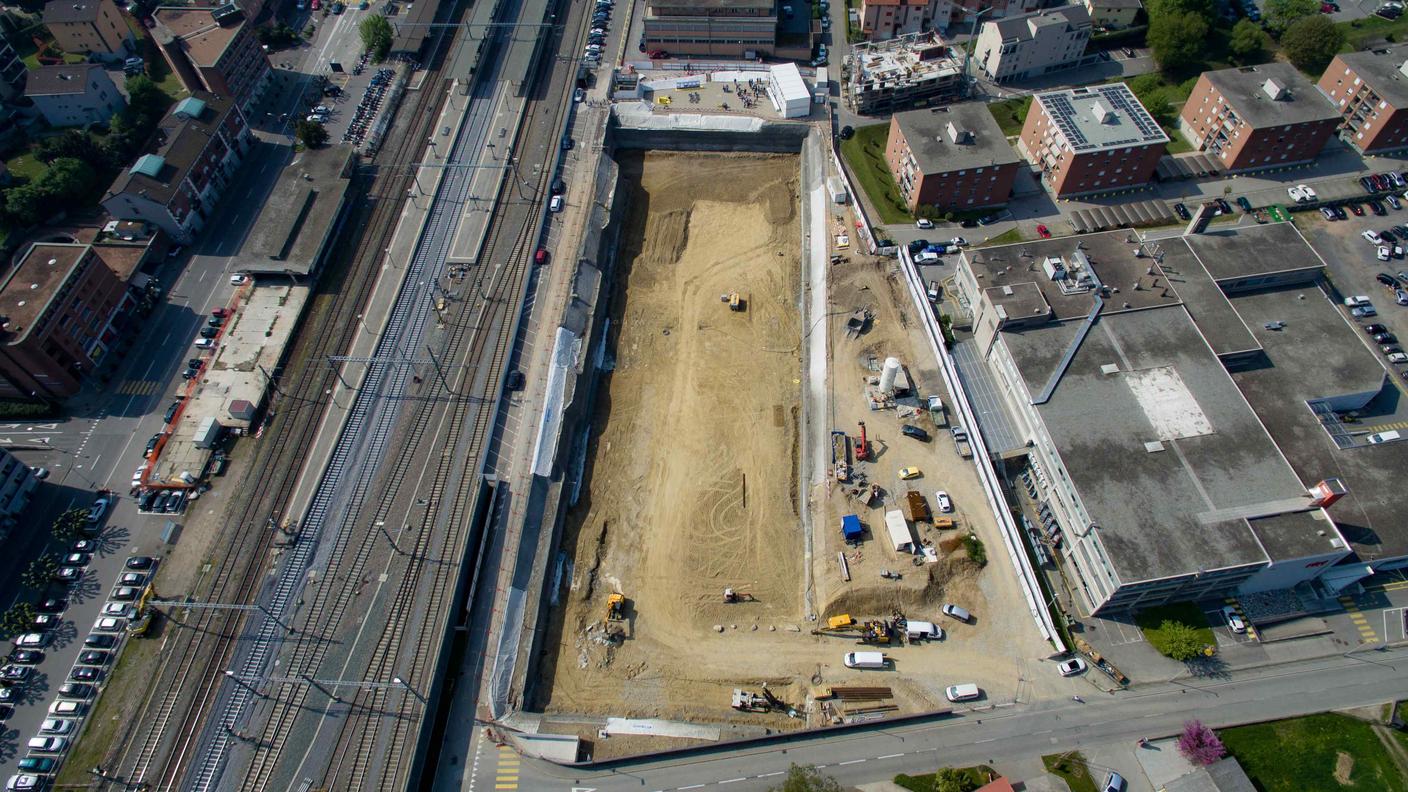 Veduta aerea dei lavori per il nuovo campus universitario SUPSI di Mendrisio