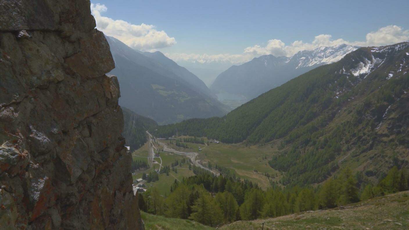 Partenza all'Alp Grüm, arrivo laggiù, a Cavaglia dove si trova il Giardino dei Ghiacciai
