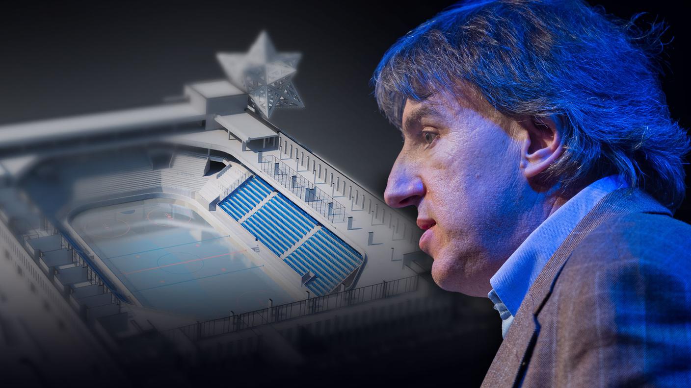 Manuele Bertoli; sullo sfondo, il progetto della nuova Valascia di Botta