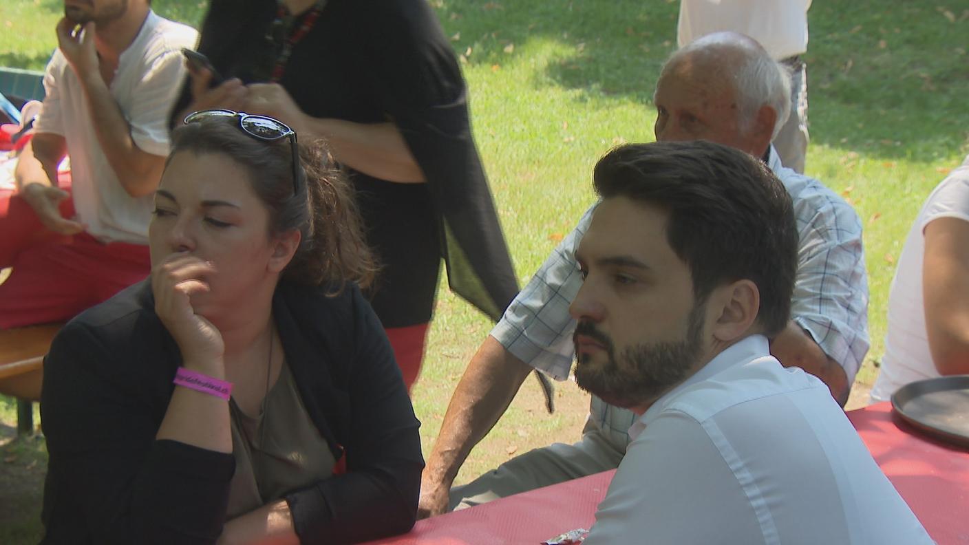 Wermuth durante l'intervento del sindaco di Bellinzona Mario Branda