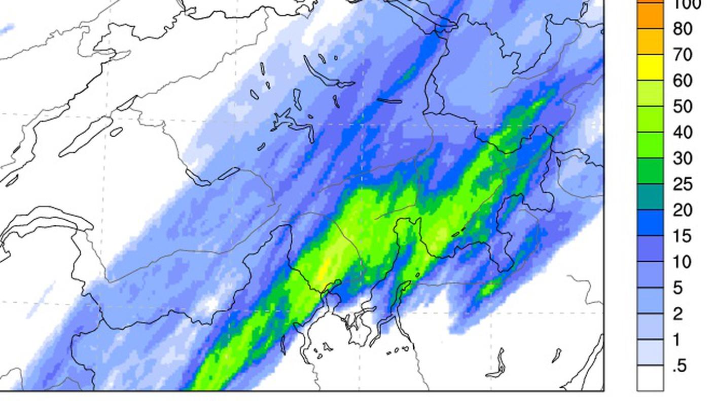 Le precipitazioni rilevate a sud delle Alpi