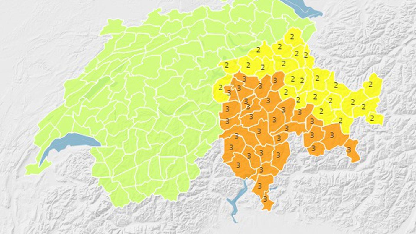 La zona coperta dall'allerta di Meteosvizzera