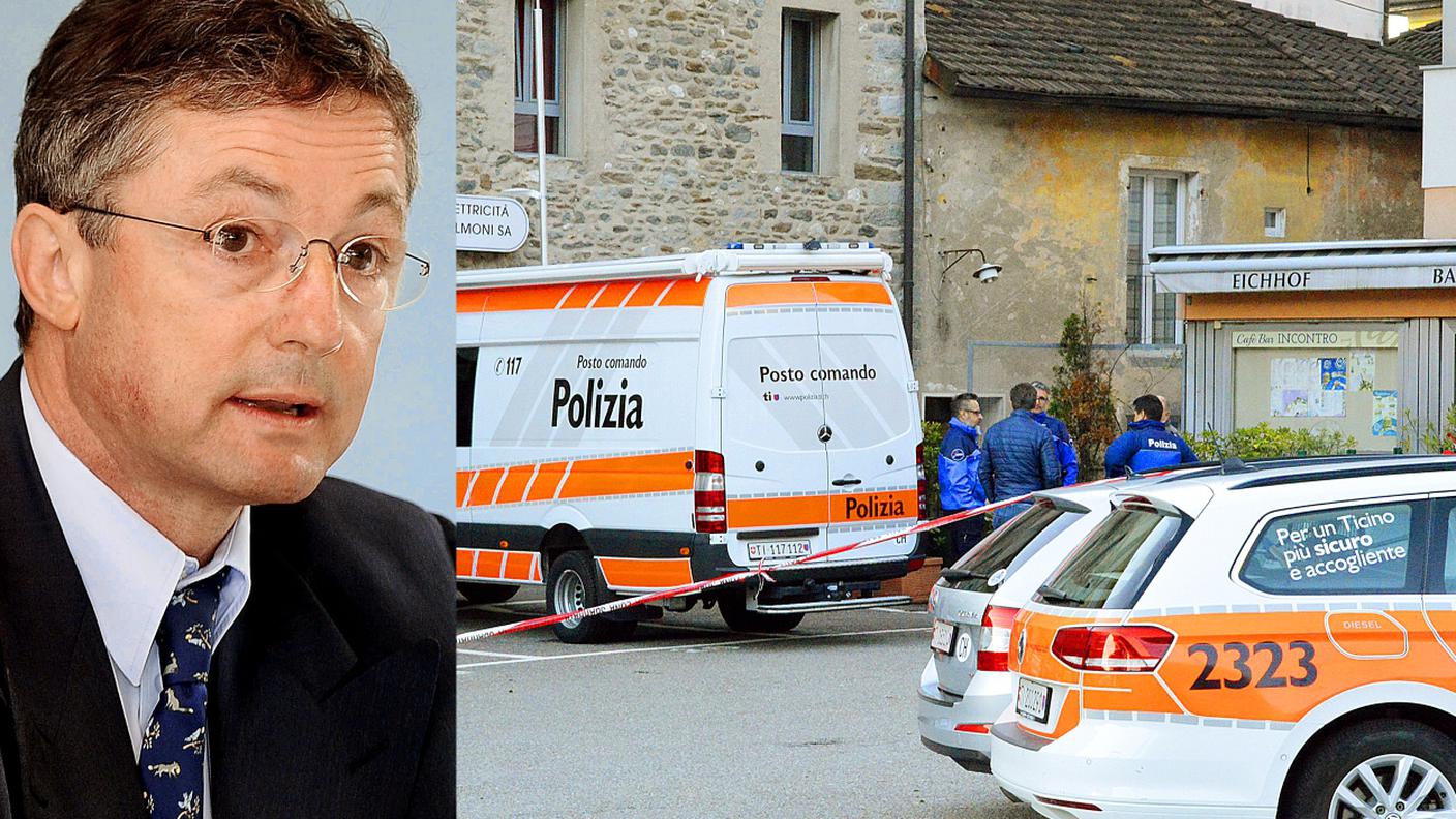 Il sindaco di Brissago, Roberto Ponti e, a destra, la scena del fatto di sangue