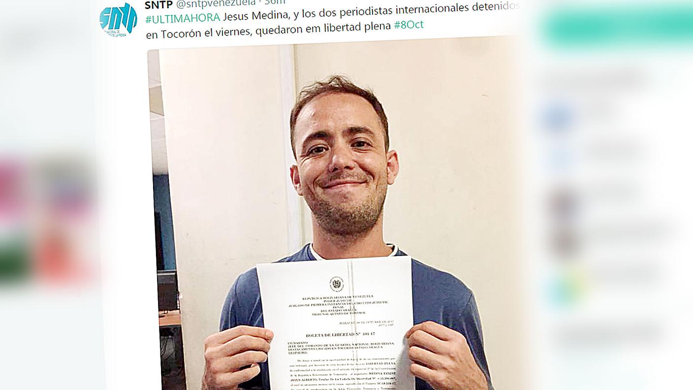 Il tweet del Sindicato Nacional de Trabajadores de la Prensa de Venezuela