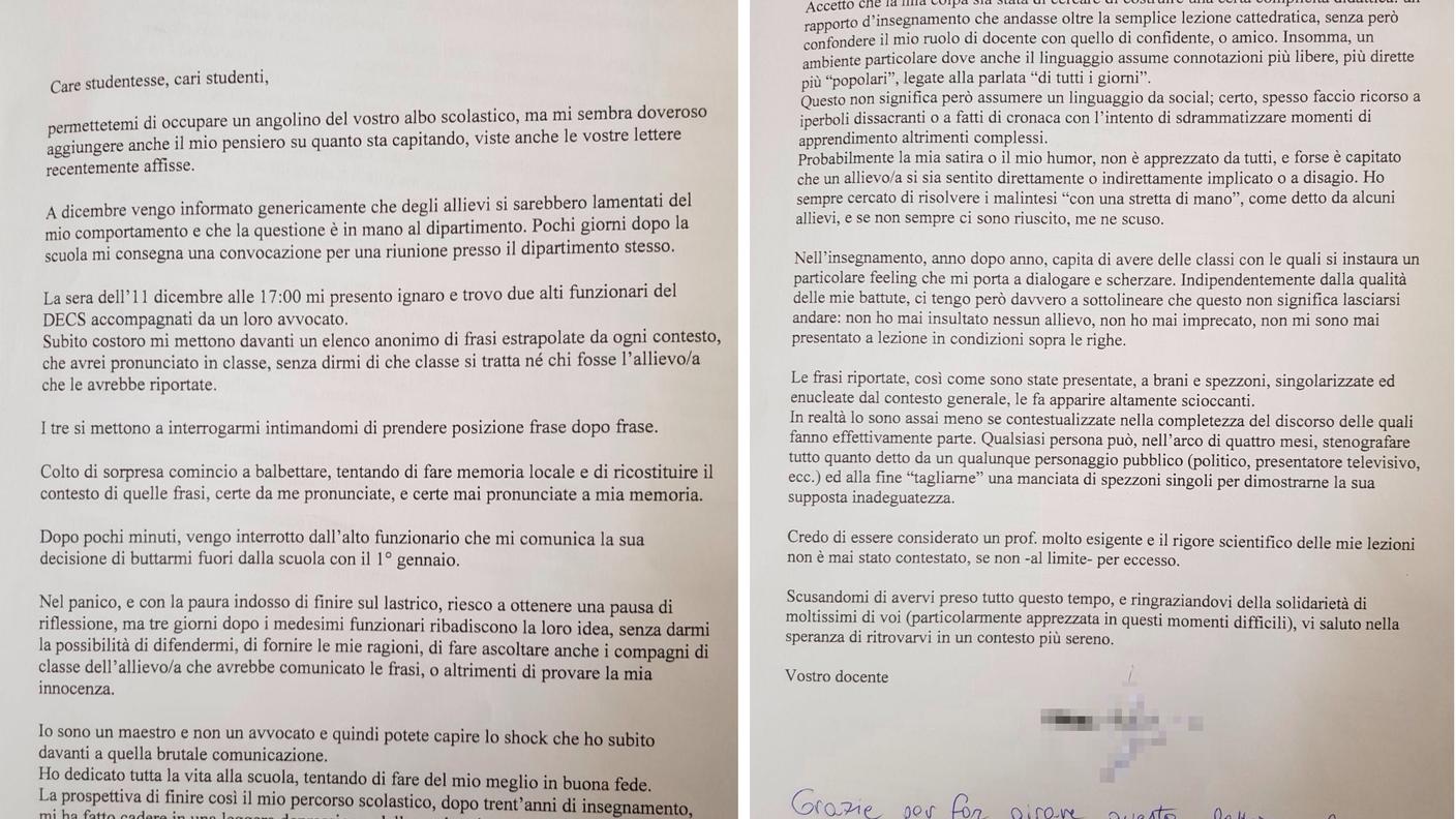 La lettera che il docente ha inviato agli studenti