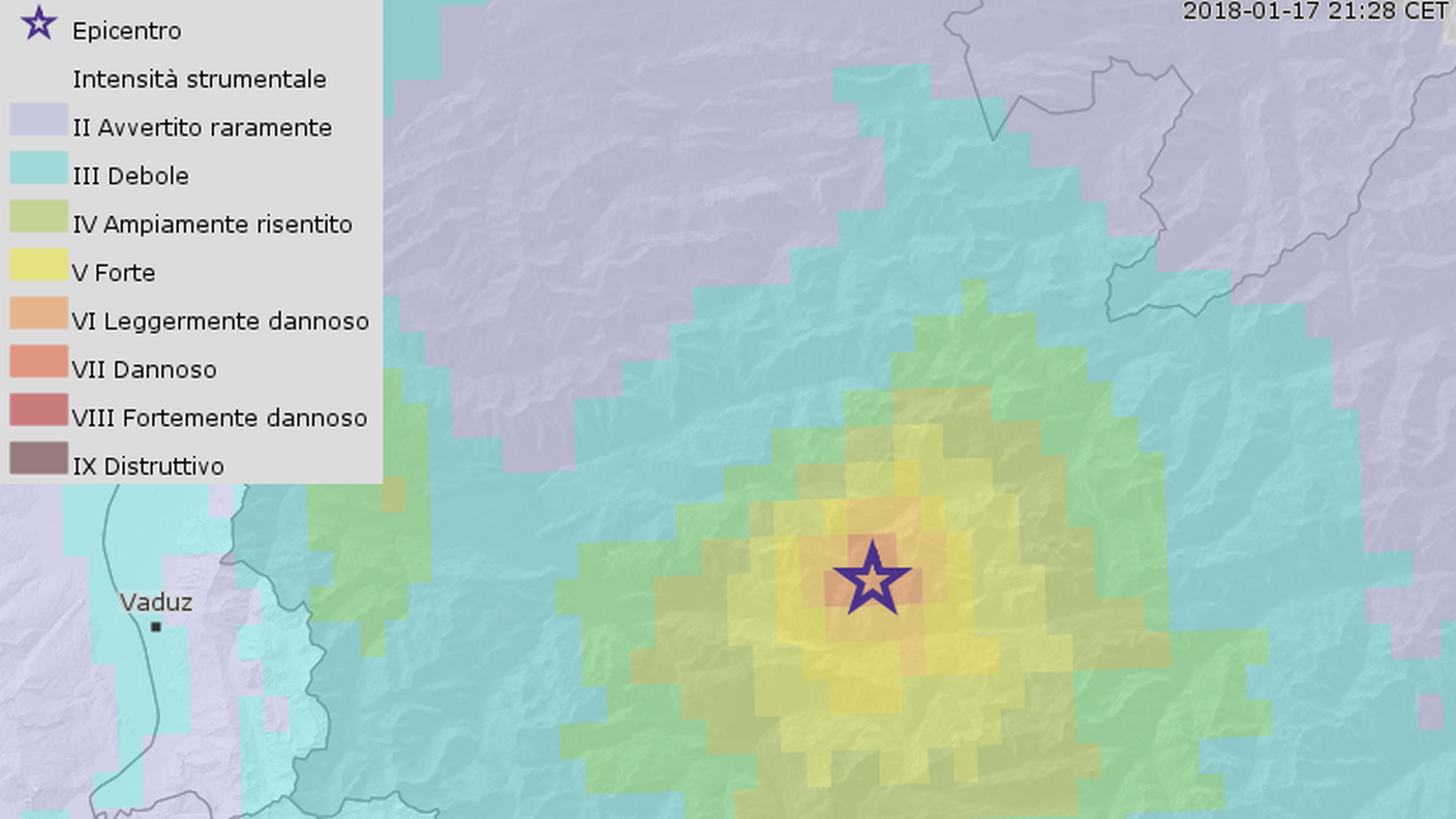 Il Servizio sismico svizzero localizza l'epicentro in Austria