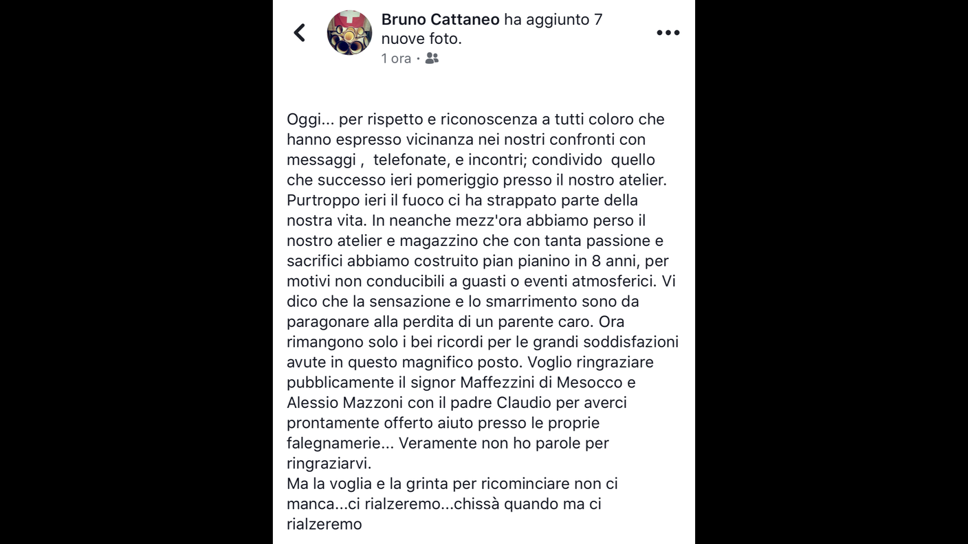 I ringraziamenti di Bruno Cattaneo a chi lo sta aiutando
