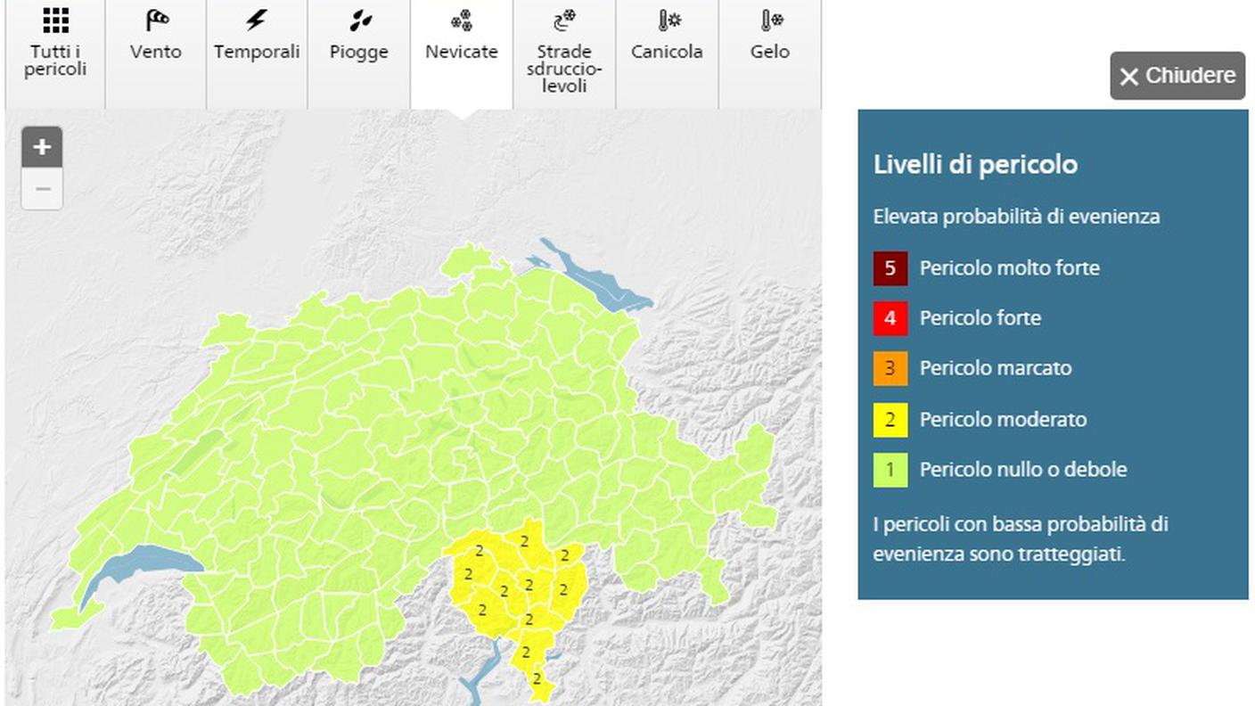 Emanata un'allerta di grado due per il sud delle Alpi