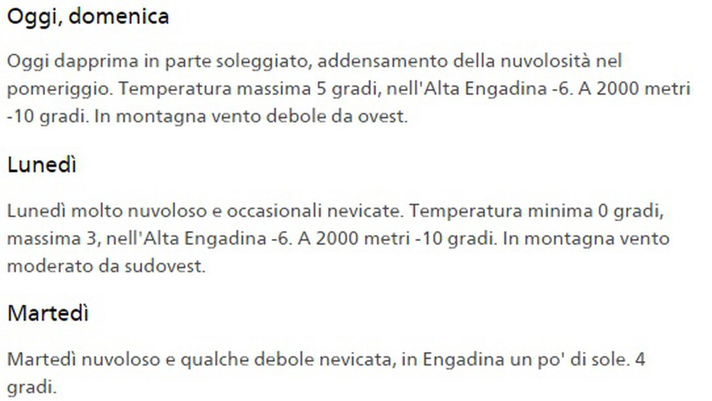 Le previsioni di MeteoSvizzera