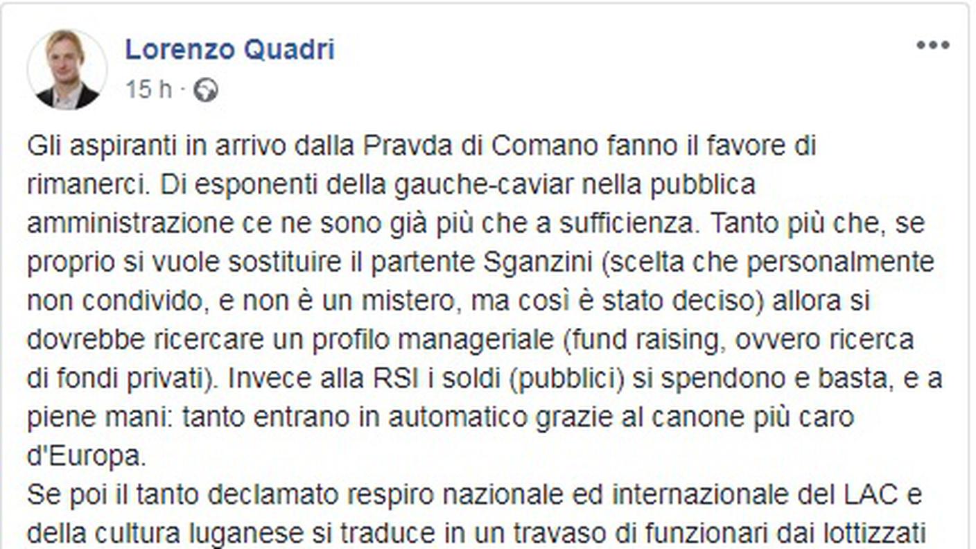 Il post pubblicato su Facebook