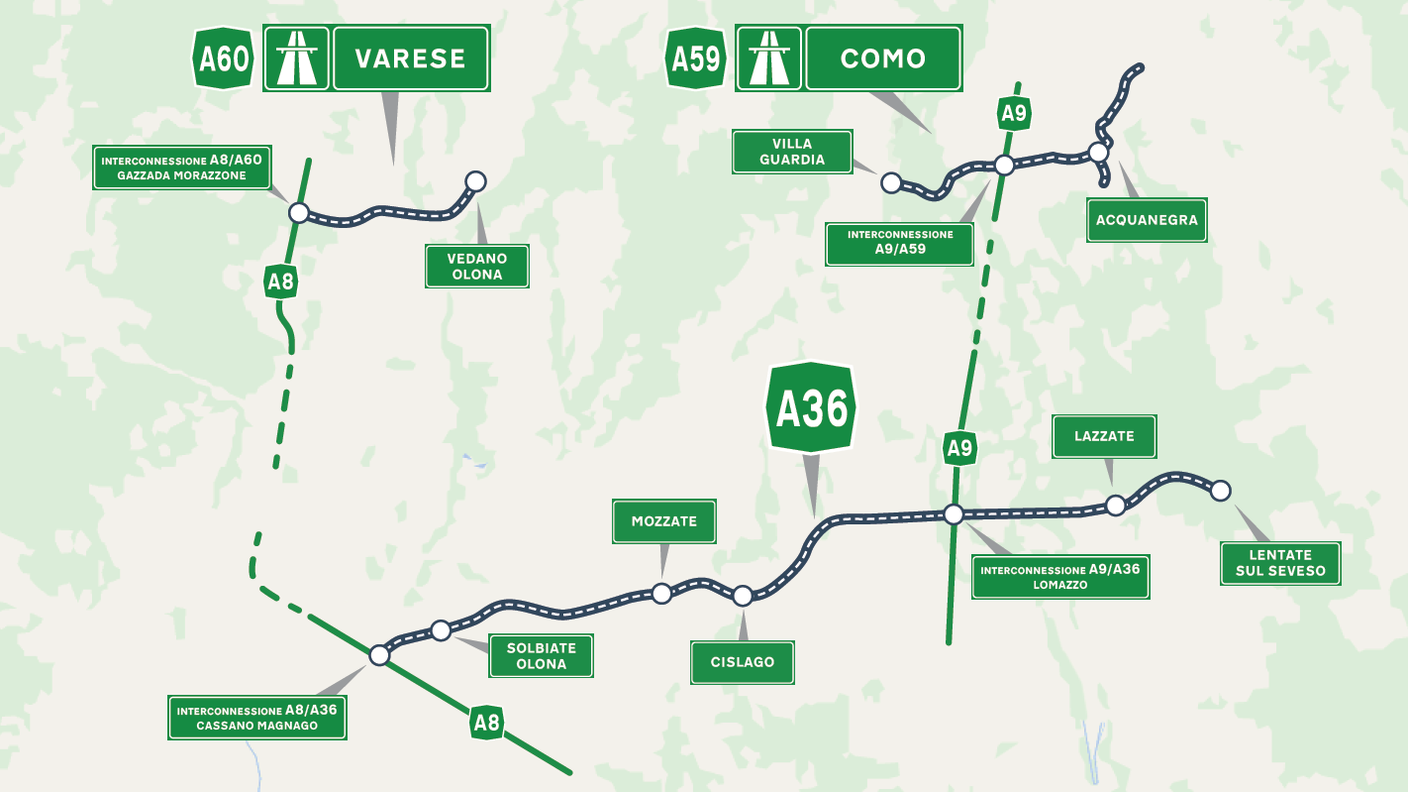 I tratti di autostrada gestiti da Pedemontana S.p.A