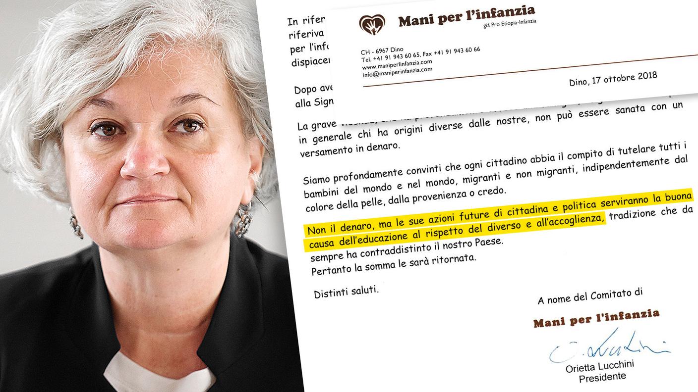 Roberta Pantani; a destra, la lettera aperta di Mani per l'infanzia