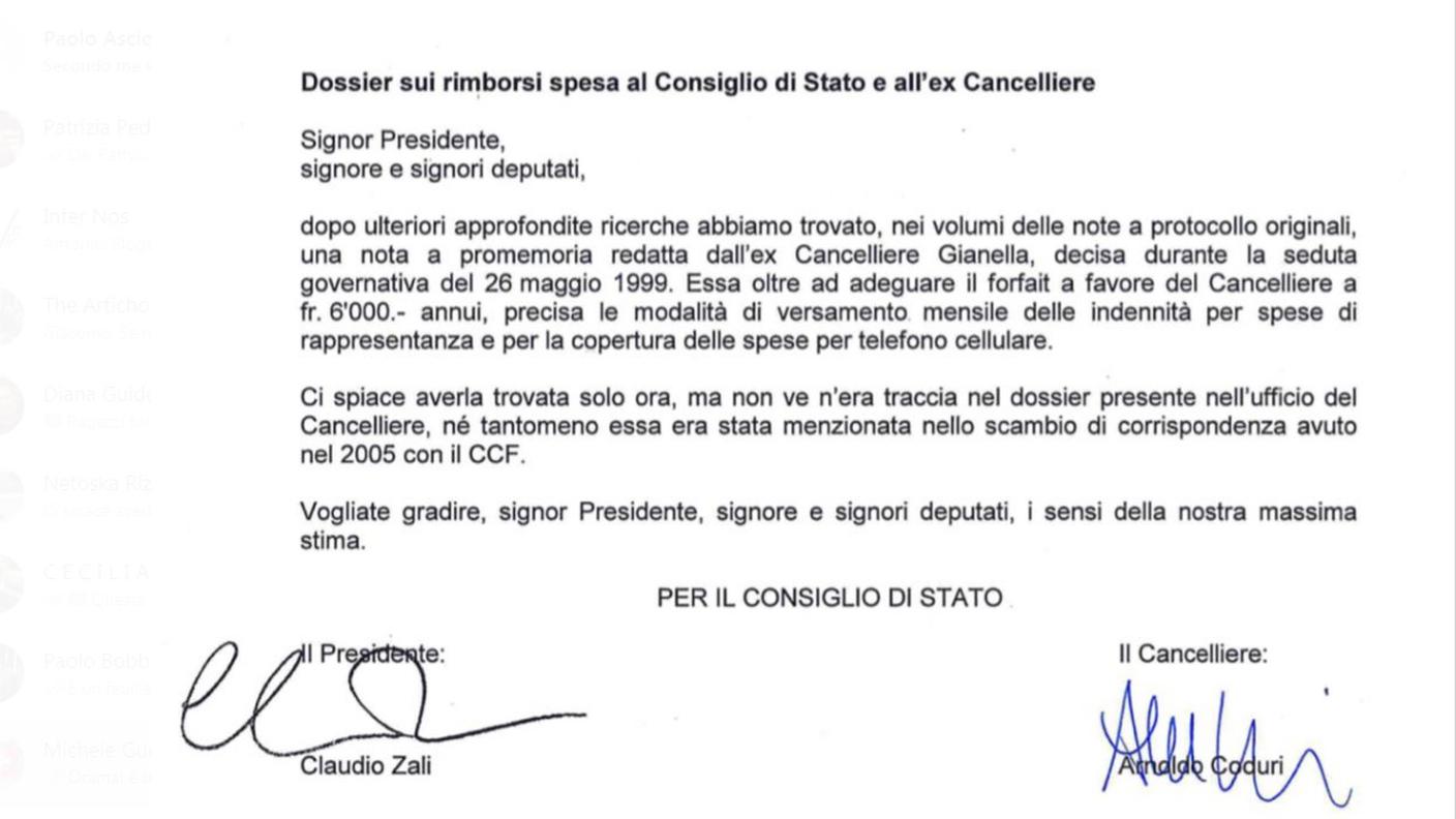 La lettera del Consiglio di Stato ticinese