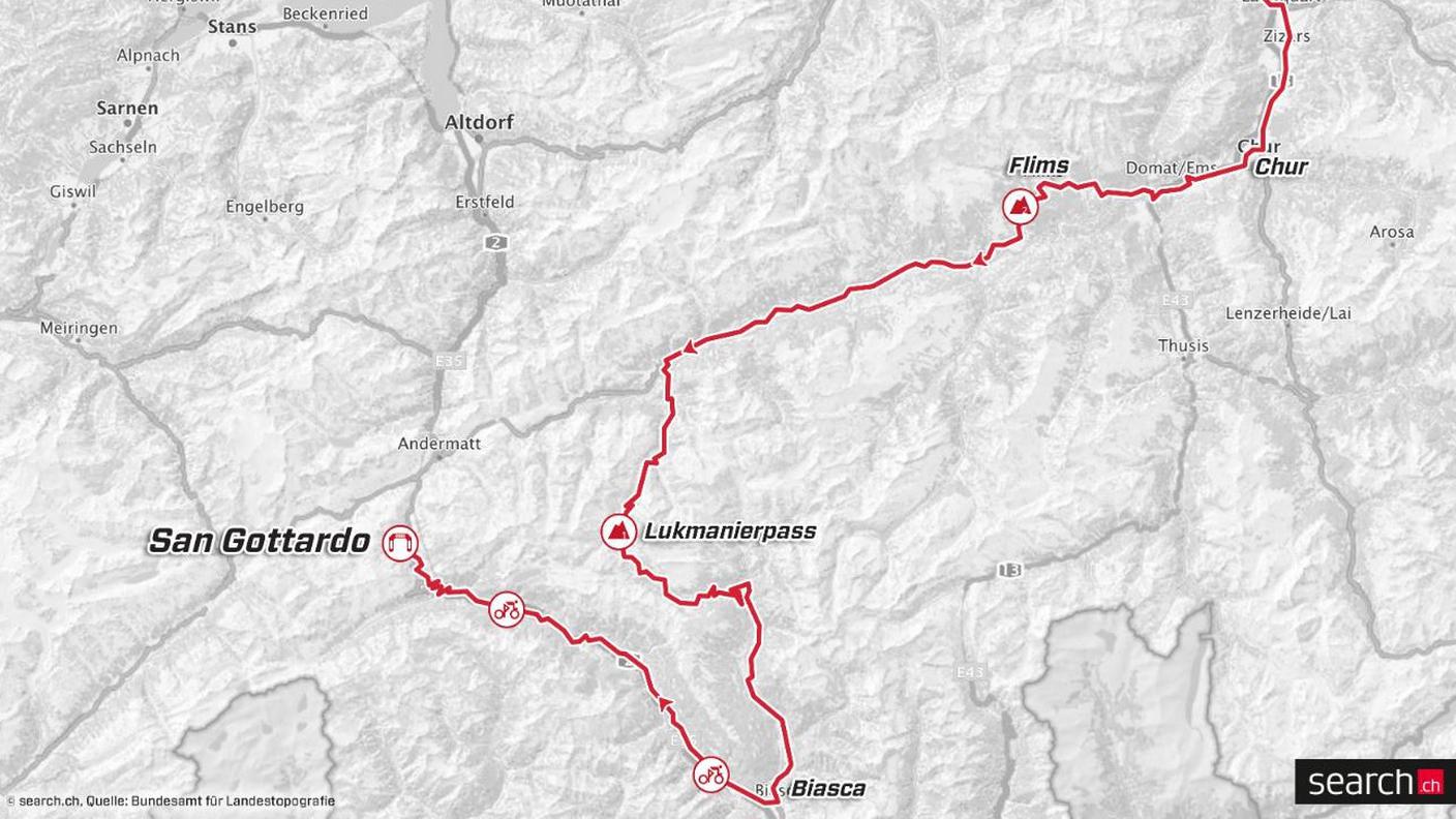 Il tracciato della settima tappa del Tour de Suisse