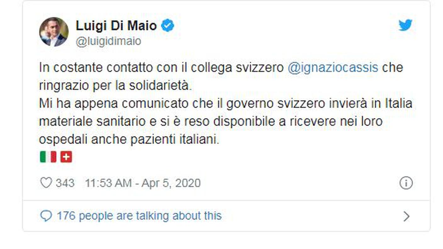 Il tweet di Luigi Di Maio