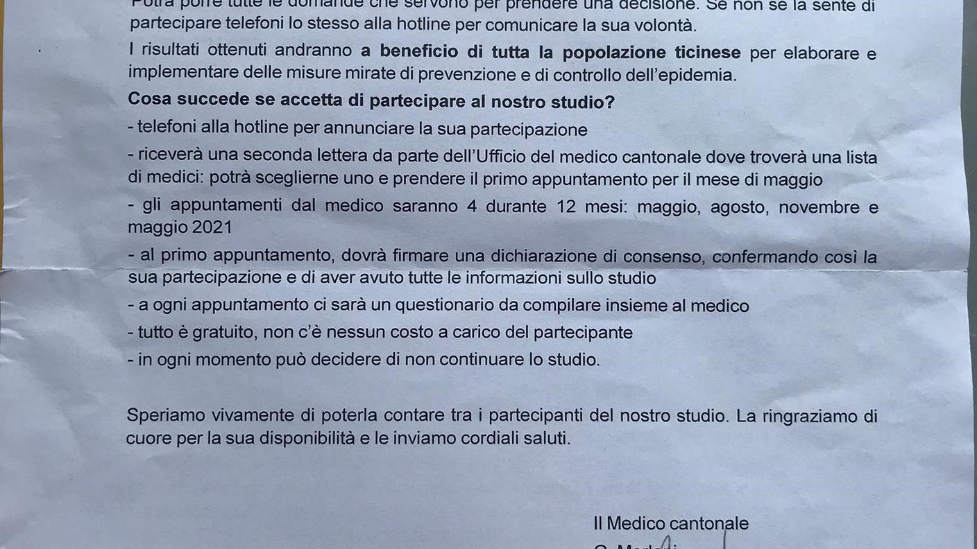 Lettera di Giorgio Merlani a 1'500 ticinesi