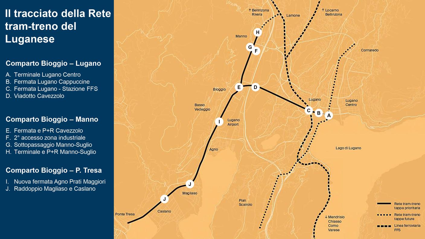 Lo schema della Rete tram-treno del Luganese