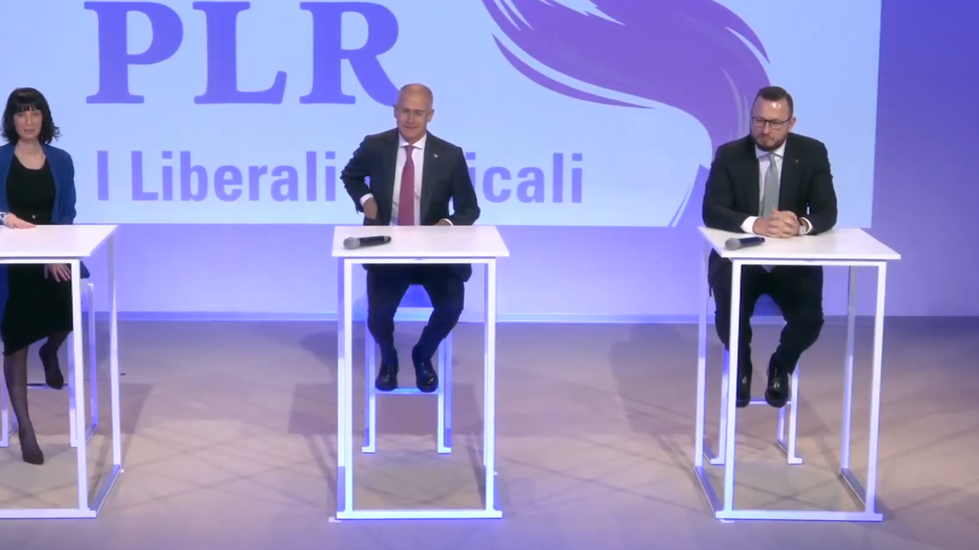 I tre candidati in un momento del congresso virtuale, coordinato da Castione