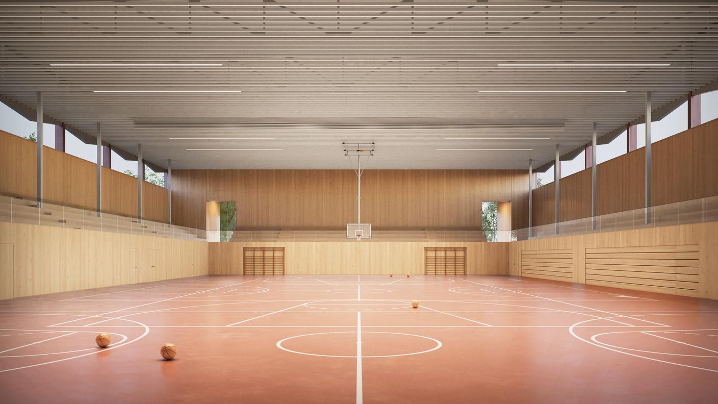 Sono previsti ampliamenti a nord e a sud dell’edificio esistente per trasformarlo in una palestra tripla capace di ospitare 1'500 spettatori 