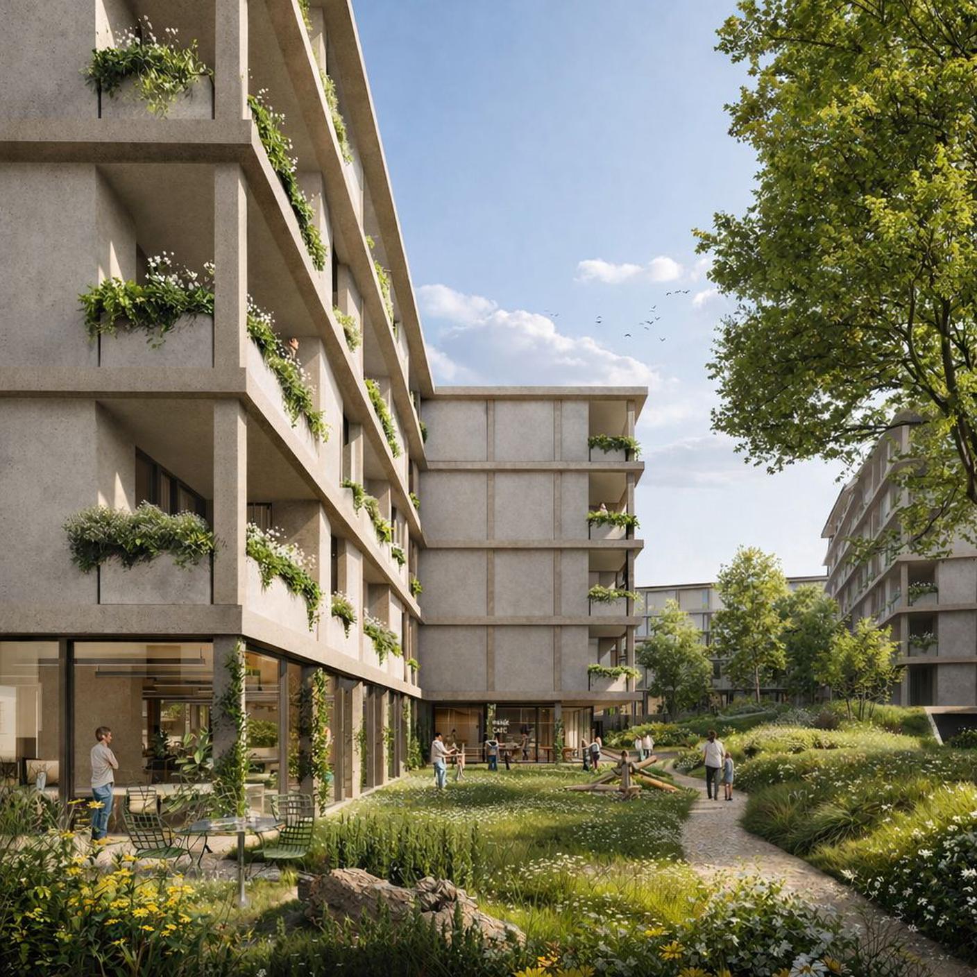 Il nuovo complesso prevede spazi verdi protetti dal traffico