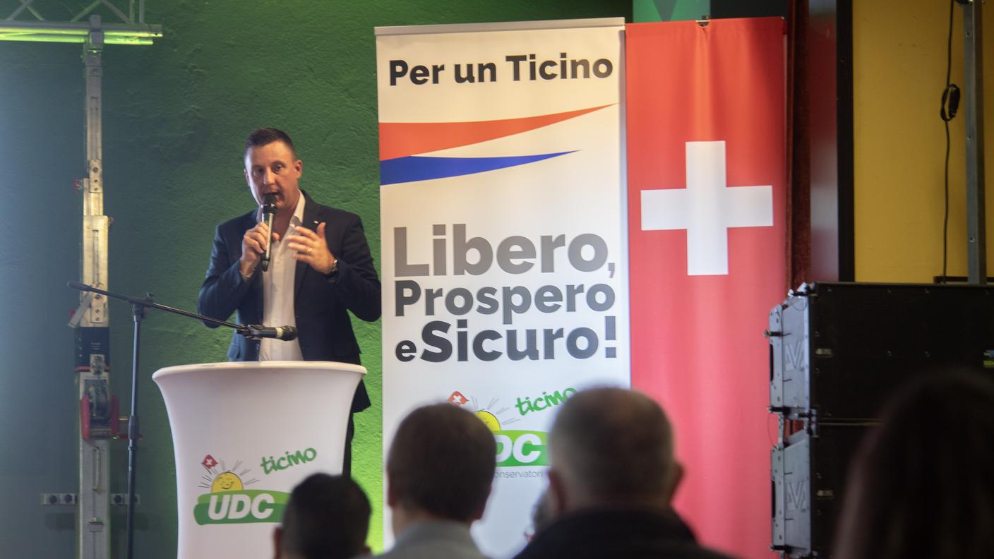 Il presidente cantonale Piero Marchesi durante il congresso di Biasca in settembre