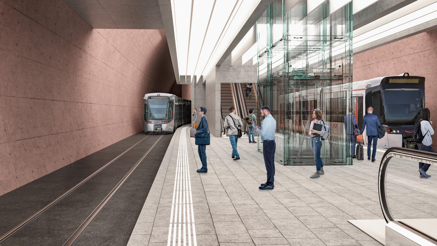 La fermata sotterranea prevista sotto la stazione ferroviaria di Lugano