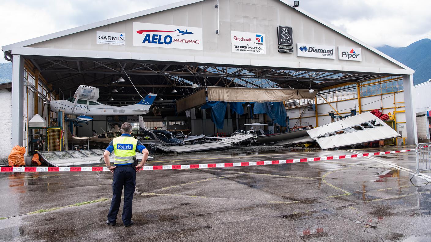 Una tromba d'aria ha causato notevoli danni all'aeroporto di Locarno