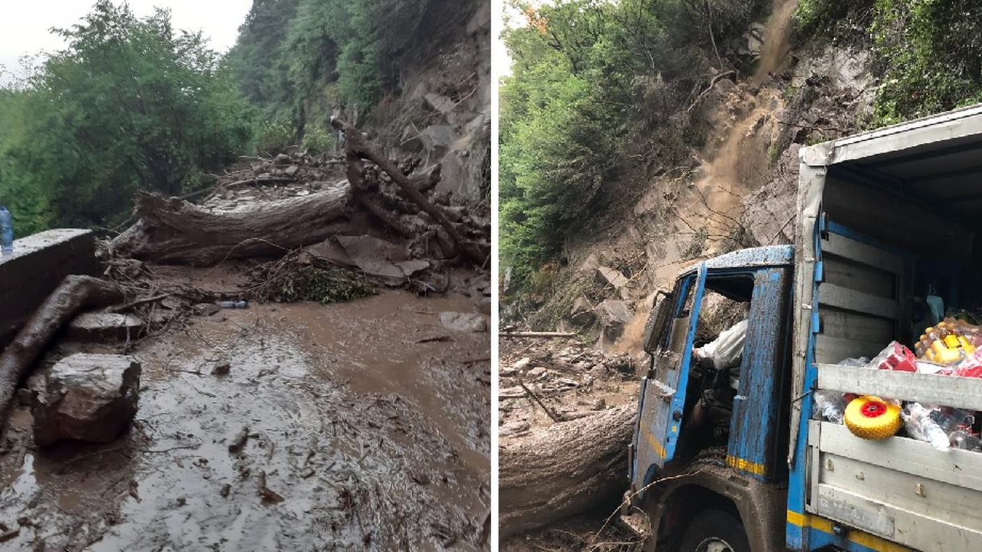 La frana ha rischiato di travolgere un camion sulla Statale Lariana tra Nesso e Lezzeno