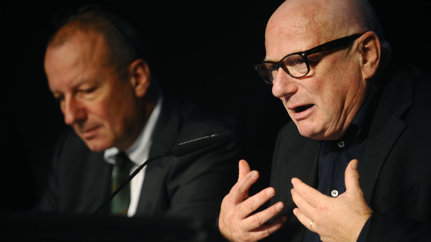 Il direttore generale della SSR-SRG Roger De Weck, a sinistra, e il direttore della RSI Dino Balestra