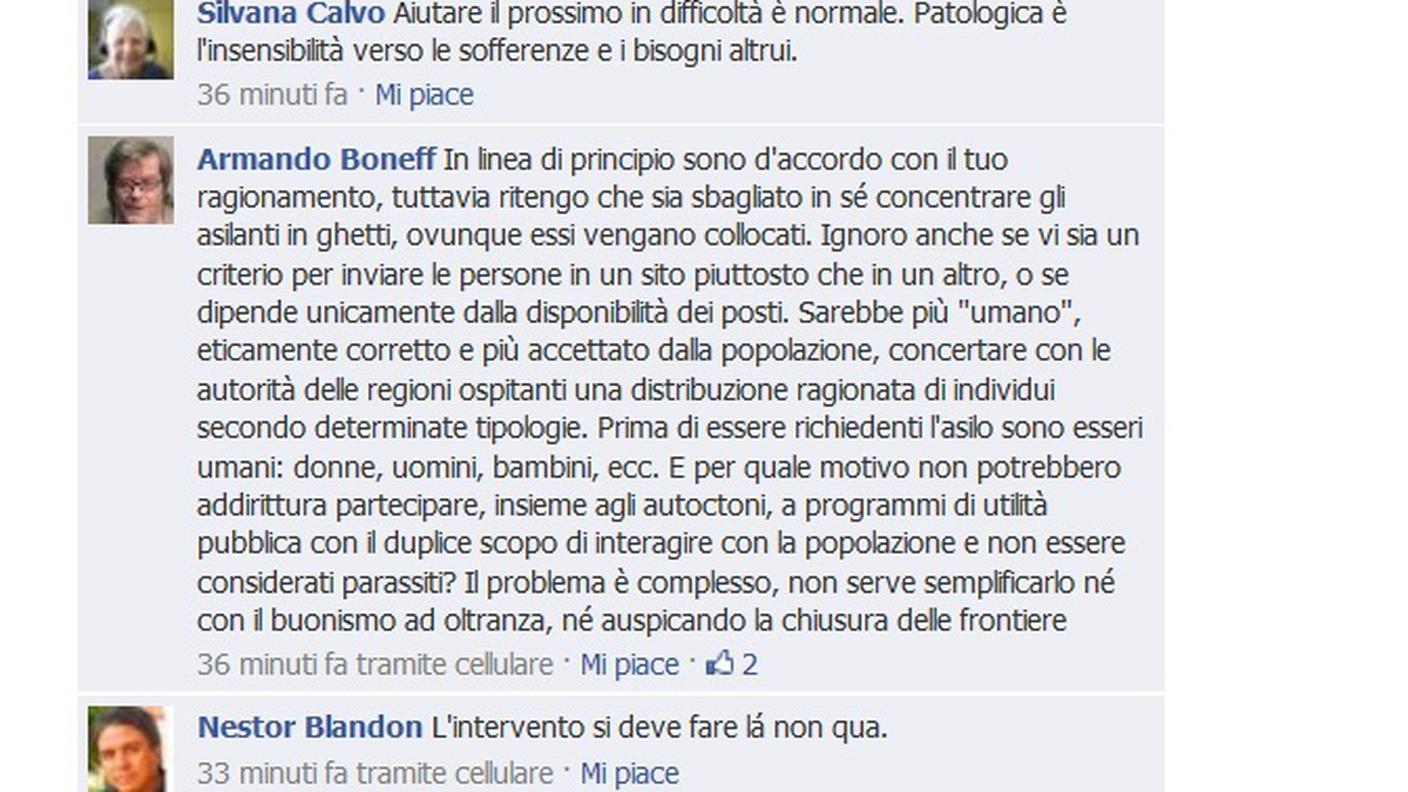 Il granconsiglire del PPD, Armando Boneff, commentando il messaggio di Bertoli afferma che, per rendere tutto più umano e accettato dalla popolazione, bisognerebbe "concertare con le autorità delle regioni ospitanti una distribuzione ragionata di individui secondo determinate tipologie". E, chiede, "per quale motivo non potrebbero partecipare, insieme agli autoctoni, a programmi di utilità pubblica?".