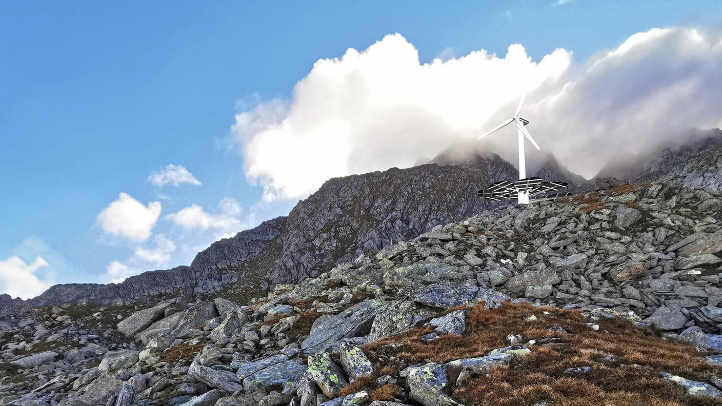 Una turbina eolica con "foglie" solari fotovoltaiche